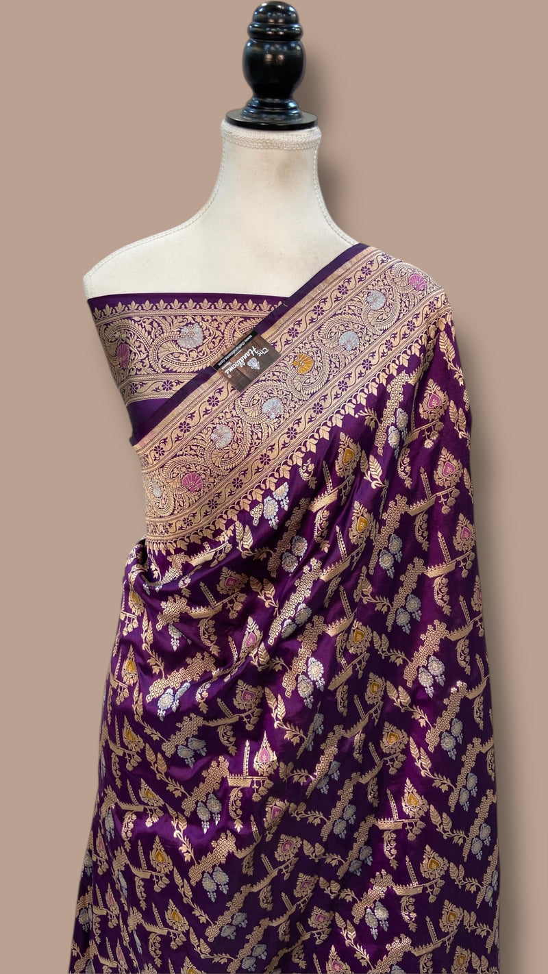 Pure Katan Silk Banarasi Handloom Saree - All over Jaal work With Meenakari - The Handlooms