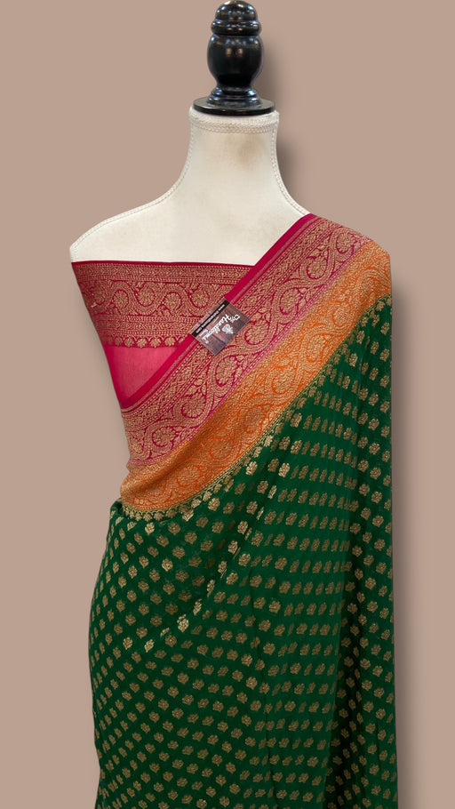 Pure Khaddi Georgette Handloom Banarasi Saree - Antique Zari - The Handlooms