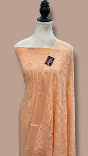 Pure Georgette Banarasi Chikankari Dress Material - The Handlooms