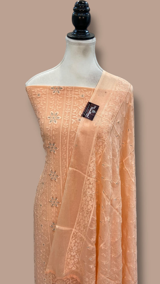 Pure Georgette Banarasi Chikankari Dress Material - The Handlooms