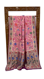 Pure Khaddi Georgette Handloom Banarasi Saree - All over Jaal Work With Meenakari - The Handlooms