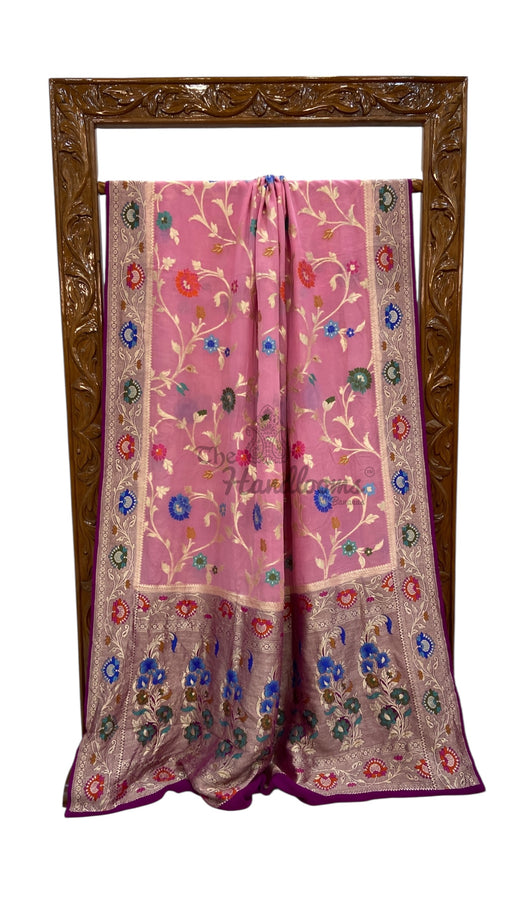 Pure Khaddi Georgette Handloom Banarasi Saree - All over Jaal Work With Meenakari - The Handlooms
