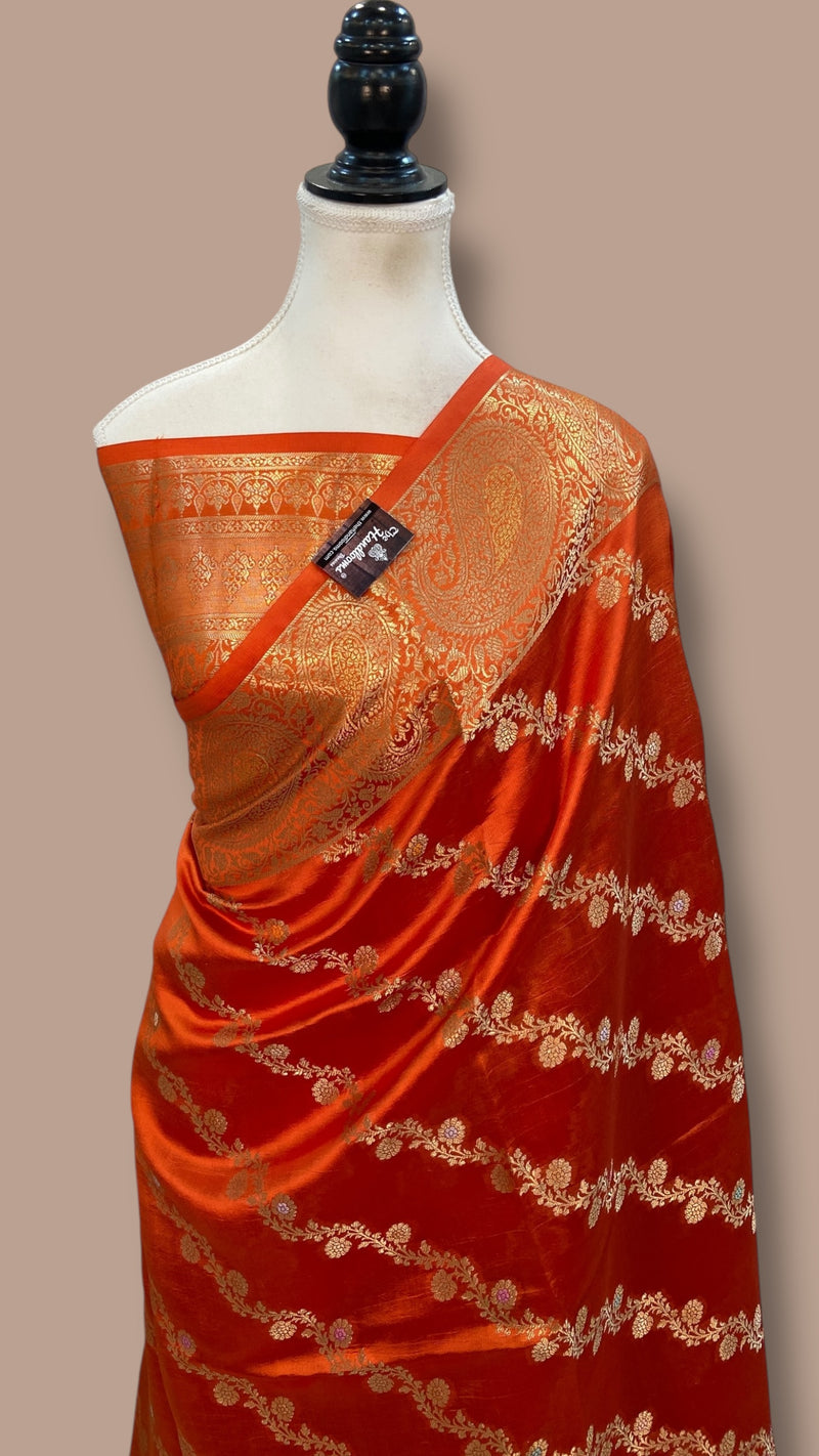 Pure Mango Silk Banarasi Handlokom Saree - The Handlooms