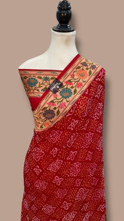 Pure Georgette Banarasi Bandhej Handloom Saree - Tilfi Meenakari - The Handlooms