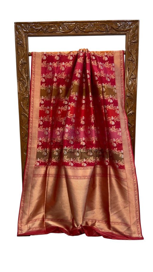 Multicolor Pure Katan Silk Banarasi Handloom Saree - All over Jaal Work With Rangkart - The Handlooms