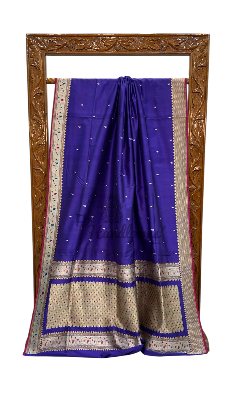 Pure Katan Silk Banarasi Handloom Saree - All Over Meenakari Kadua Motifs