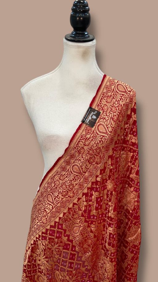 Pure Georgette Banarasi Bandhej Handloom Dupatta - The Handlooms