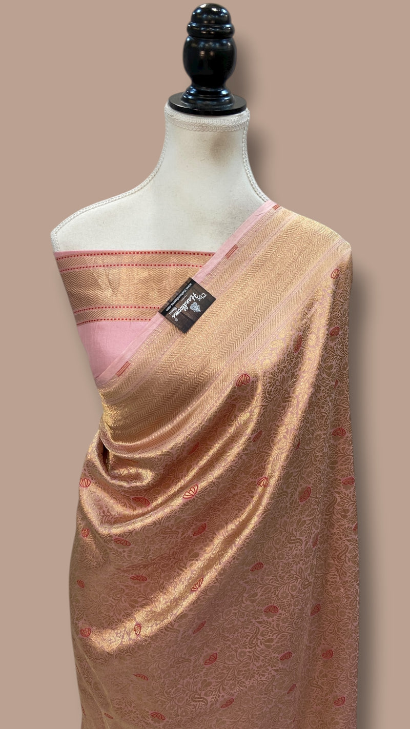 Regal Pure Katan Silk Banarasi Saree – Handwoven Tanchui Brocade with Meenakari Work - The Handlooms