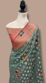 Pure Chiniya Silk Handloom Banarasi Saree Digital Print - The Handlooms