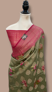 Pure Chiniya Silk Handloom Banarasi Saree Digital Print - The Handlooms