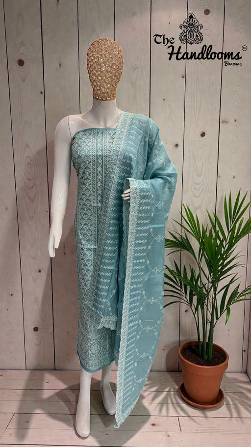 Pure Tussar Chikankari Handloom Banarasi Dress Material - The Handlooms