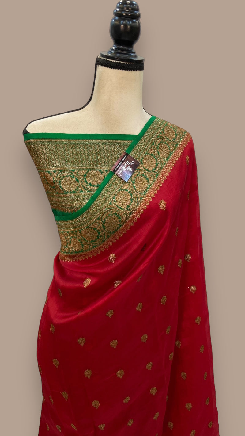 Red Pure Kora Handloom Banarasi Saree - The Handlooms