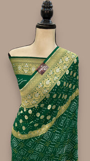 Pure Georgette Banarasi Bandhej Handloom Saree - The Handlooms