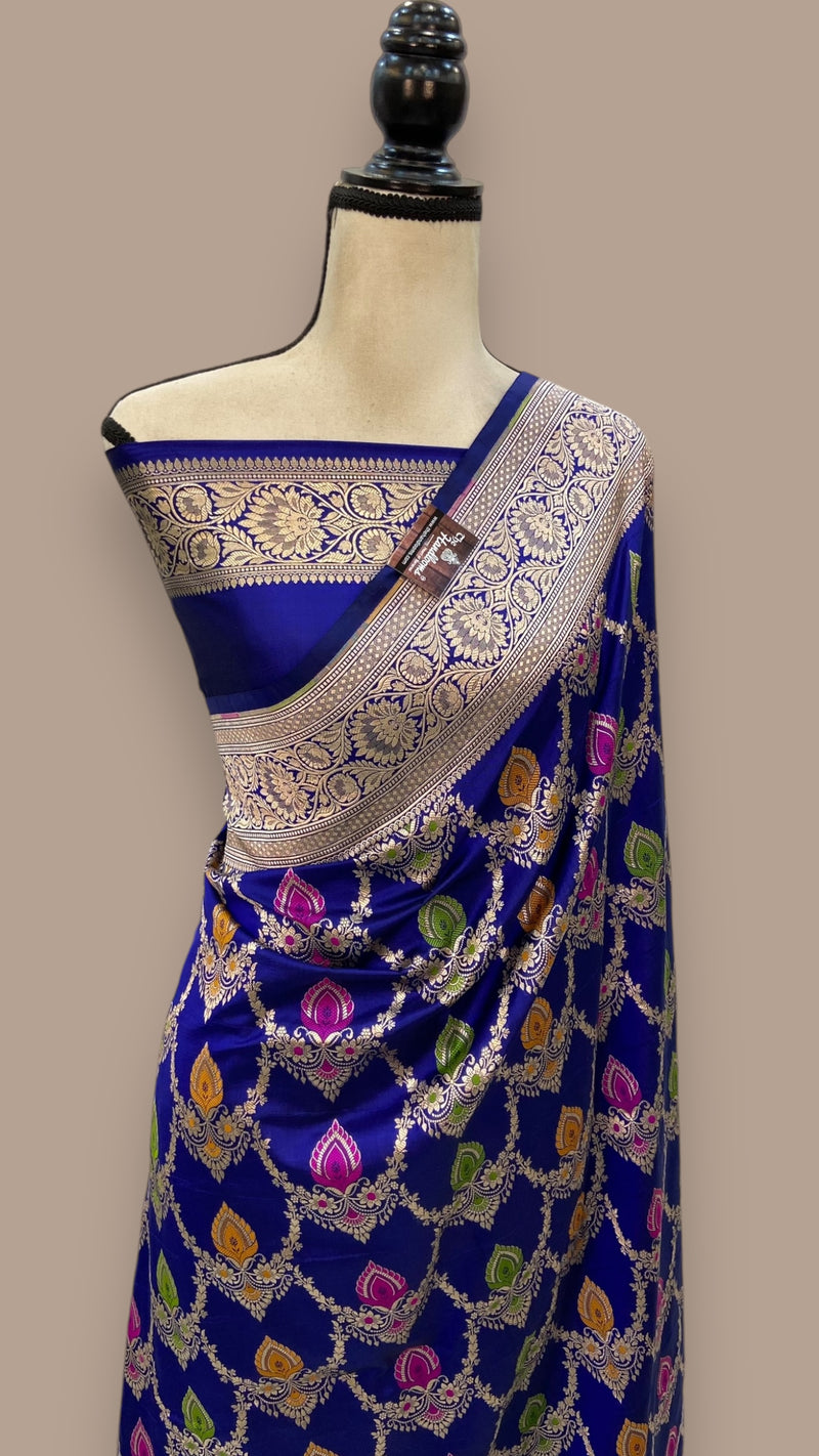 Pure Katan Silk Banarasi Handloom Saree - All over Jaal work - With Meenakari - The Handlooms