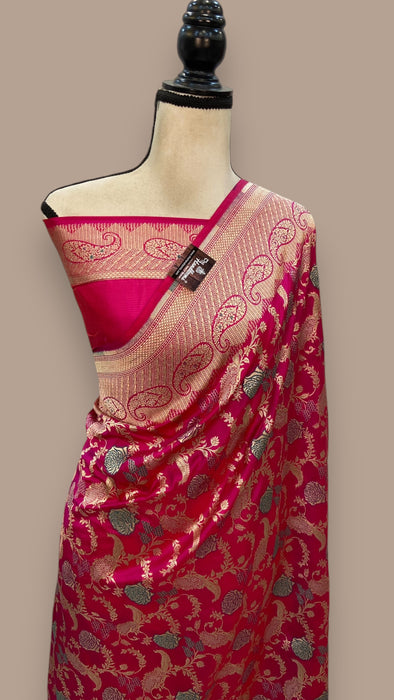 Pure Katan Silk Banarasi Handloom Saree - All over Jaal work with Meenakari