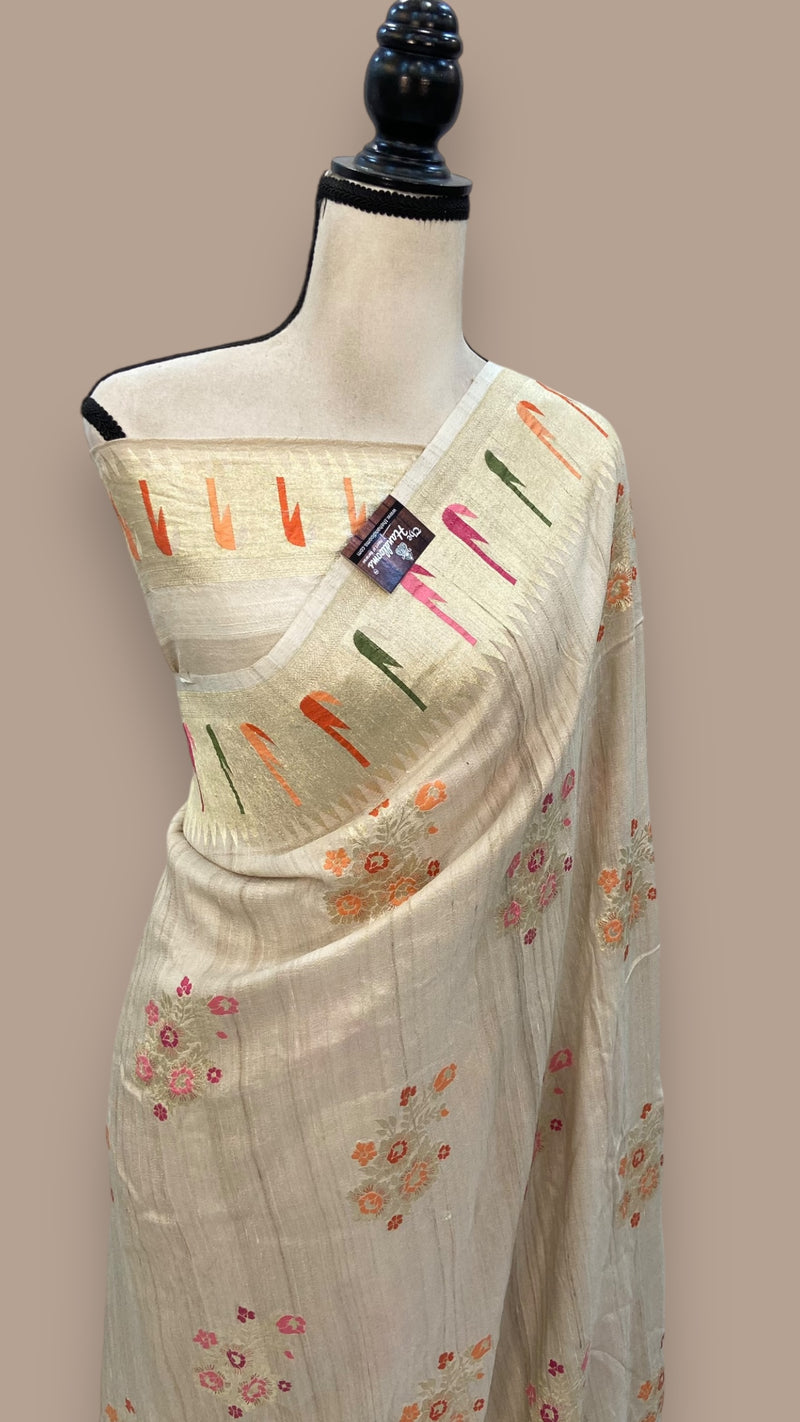 Tussar Georgette Handloom Banarasi Saree With Meenakari - The Handlooms