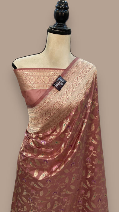 Pure Katan Silk Banarasi Handloom Saree - All over Jaal work with Meenakari