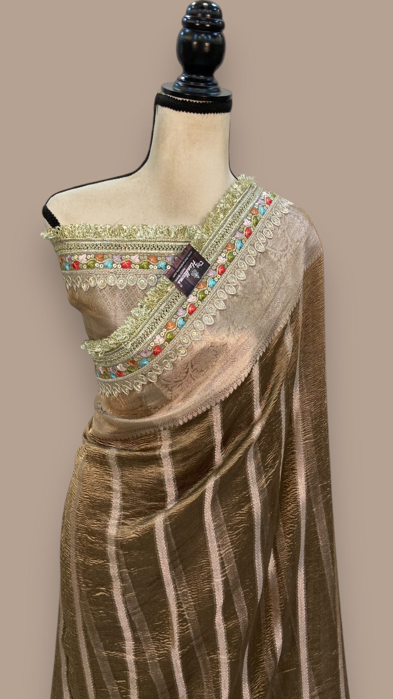 Pure Kora Tissue Handloom Banarasi Saree With Lace - The Handlooms