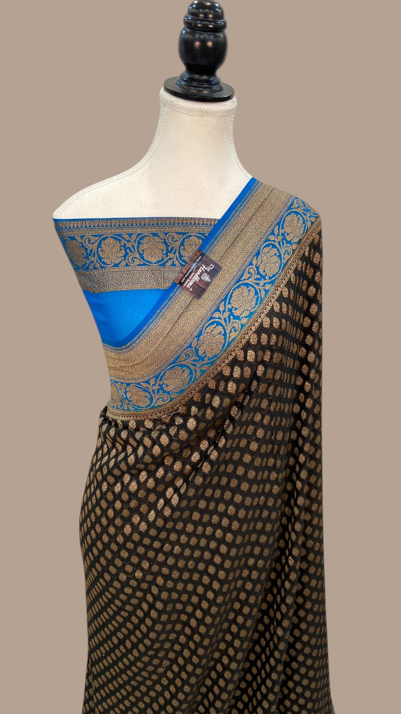 Khaddi Georgette Handloom Banarasi Saree -  Antique zari - The Handlooms
