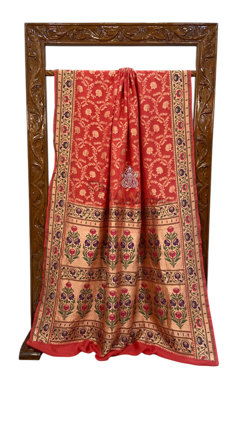 Pure Georgette Banarasi Handloom Saree - with meenakari work - The Handlooms