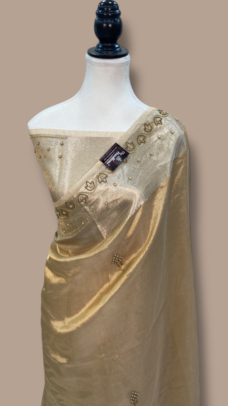 Pure Kora Tissue Handloom Banarasi Saree - Handwork - The Handlooms