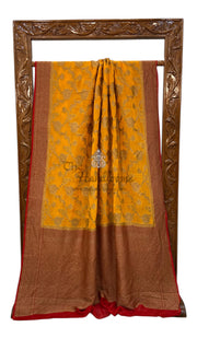 Khaddi Georgette Handloom Banarasi Saree - Antique Zari - The Handlooms