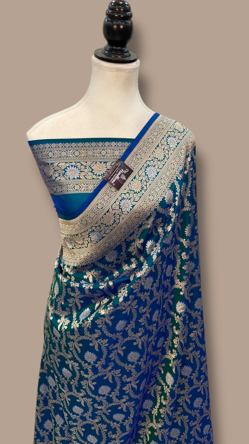 Pure Katan Silk Banarasi Handloom Saree - All over Sona Roopa Jaal Work - The Handlooms
