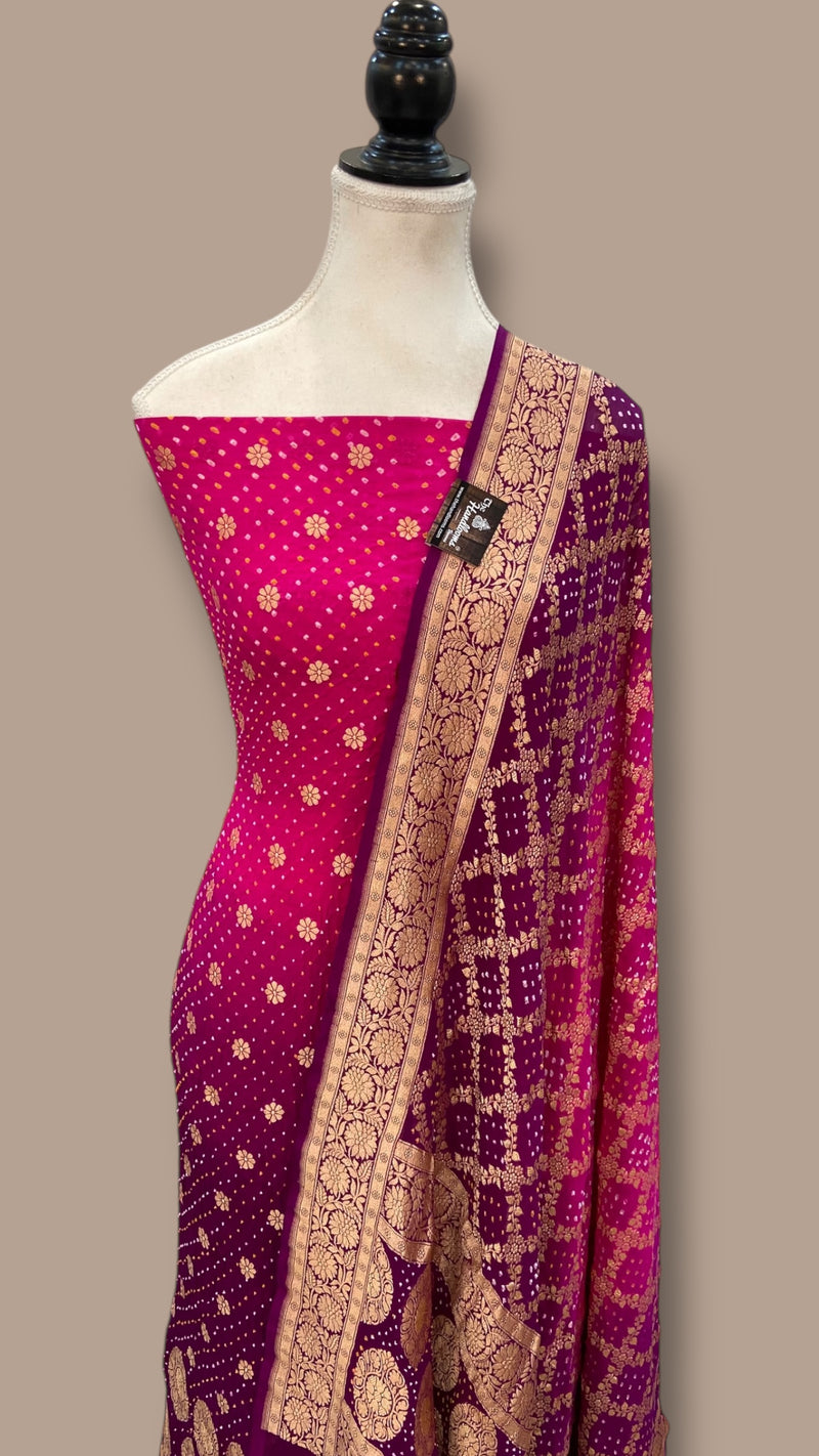 Pure Khaddi Georgette Bandhej Banarasi Dress material - The Handlooms