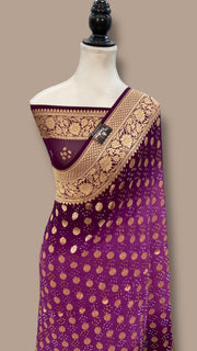 Dual Shade Pure Georgette Banarasi Bandhej Handloom Saree - The Handlooms