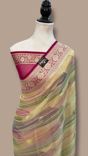 Pure Khaddi Georgette Handloom Banarasi Saree with water zari - The Handlooms