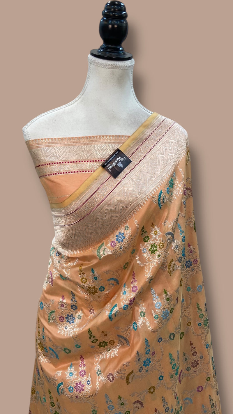 Ektara Pure Katan Silk Banarasi Handloom Saree - All over kadiyal Jaal work - The Handlooms