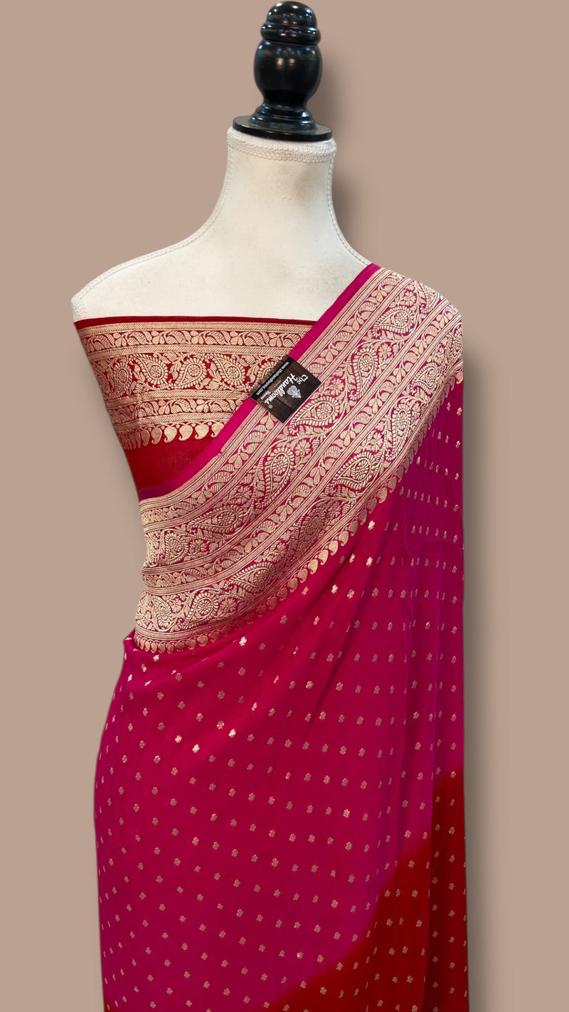 Pure Khaddi Georgette Handloom Banarasi Saree with water zari - The Handlooms