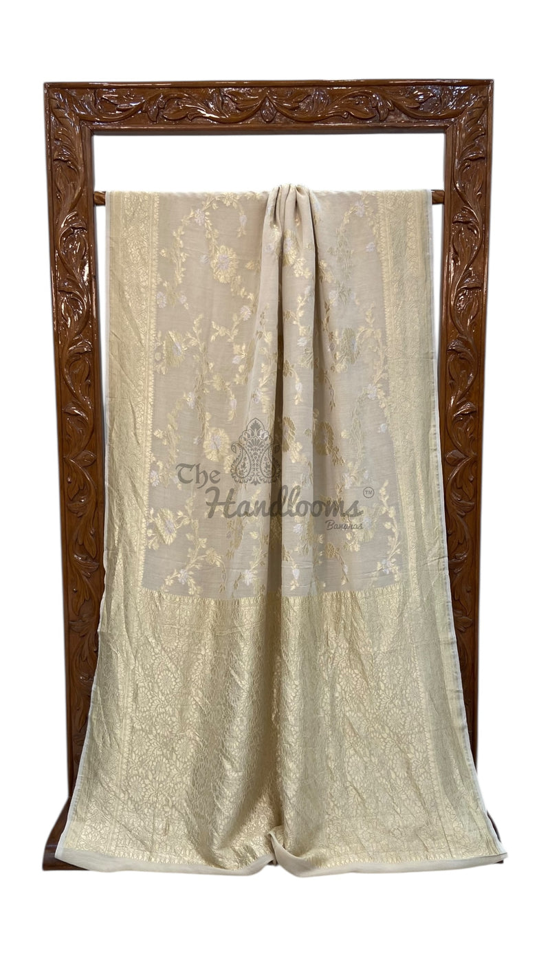 Pure Tussar Georgette Handloom Banarasi Saree - All over Sona Roopa Jaal Work - The Handlooms