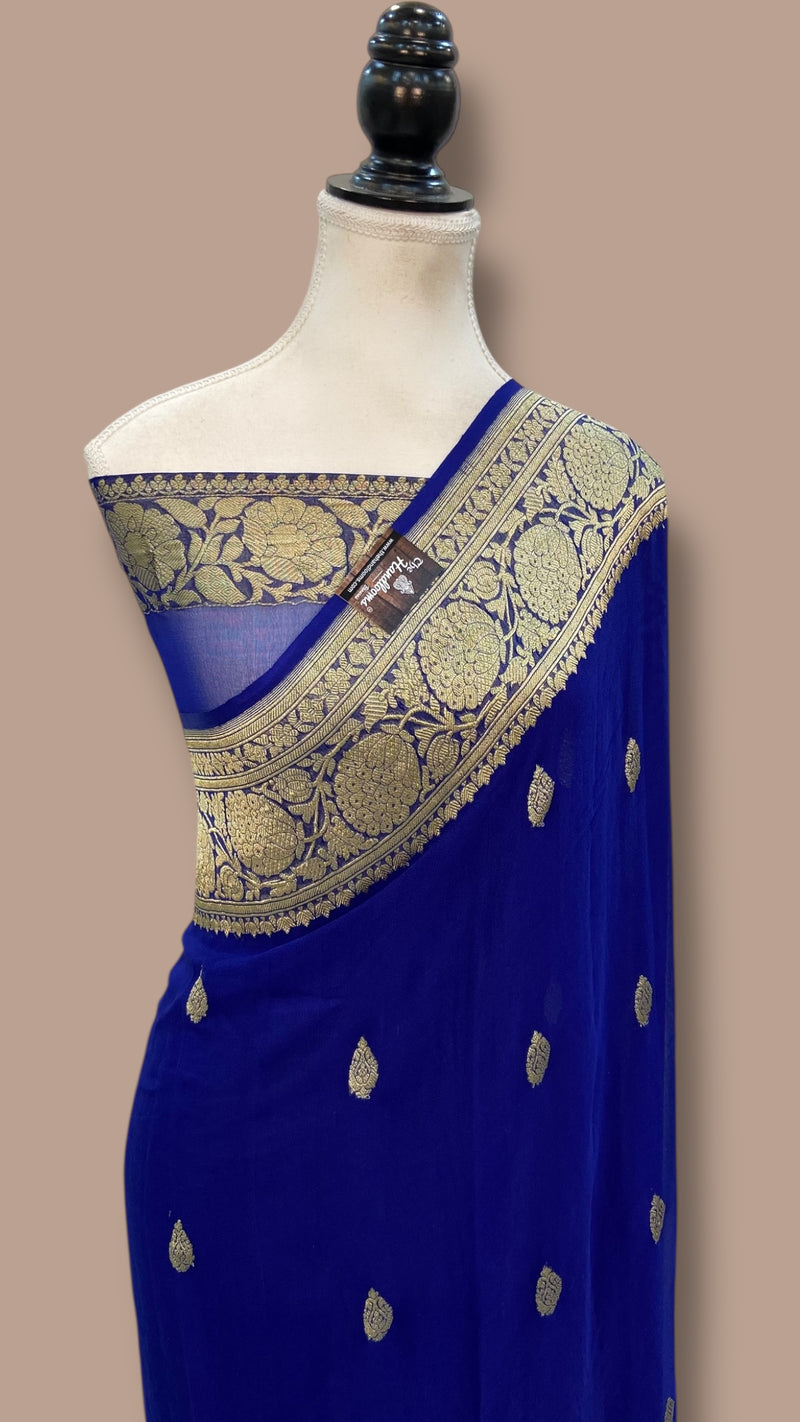 Pure Georgette Banarasi Saree - Gold zari - The Handlooms