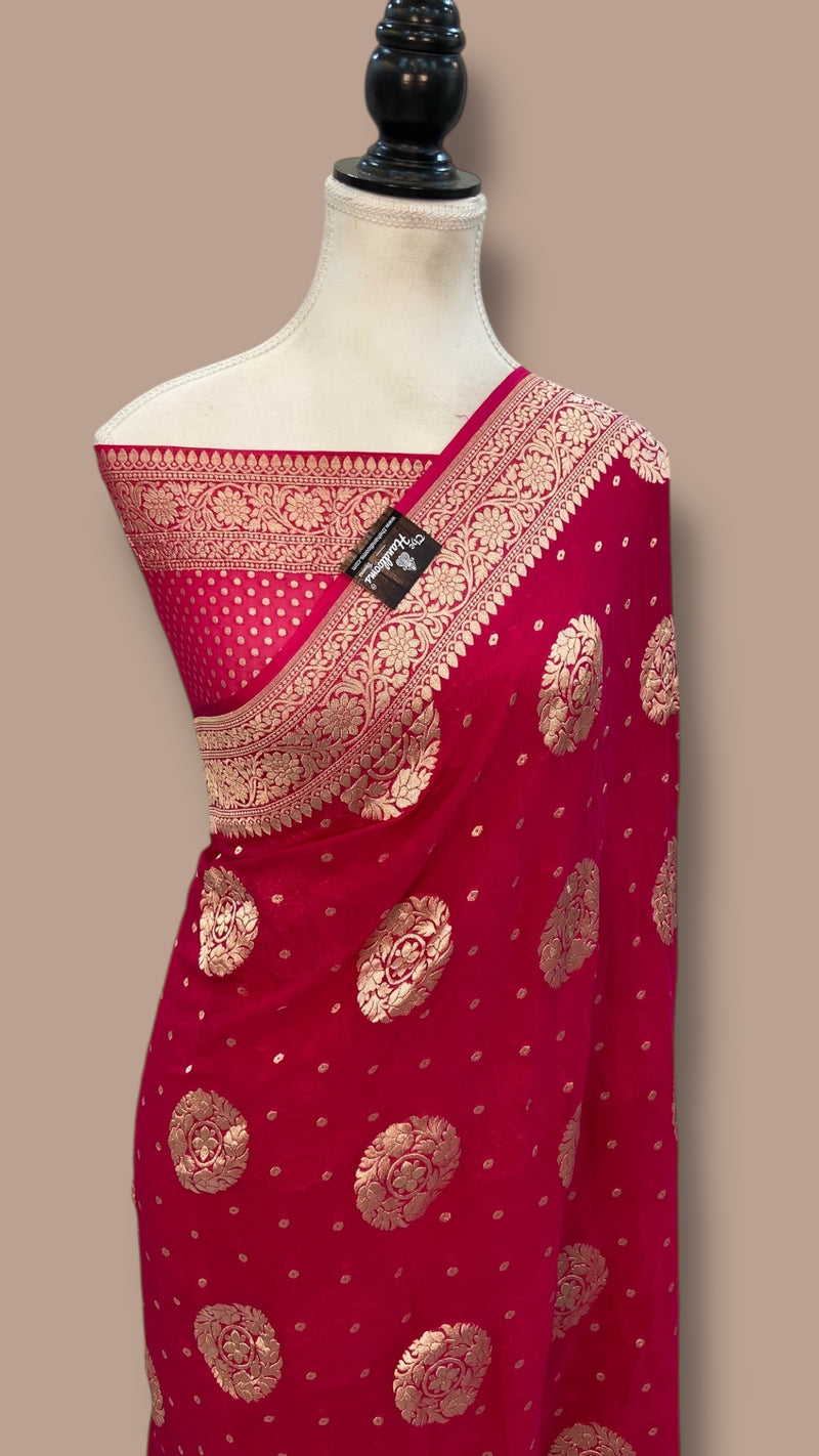 Pure Khaddi Georgette Handloom Banarasi Saree with water zari - The Handlooms