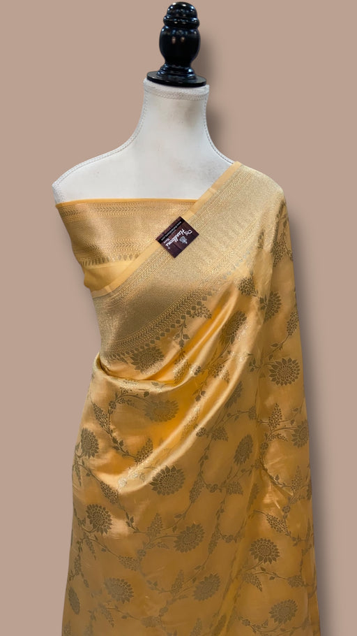 Creamy Gold Pure Chiniya Silk Khaddi Handloom Banarasi Saree - The Handlooms