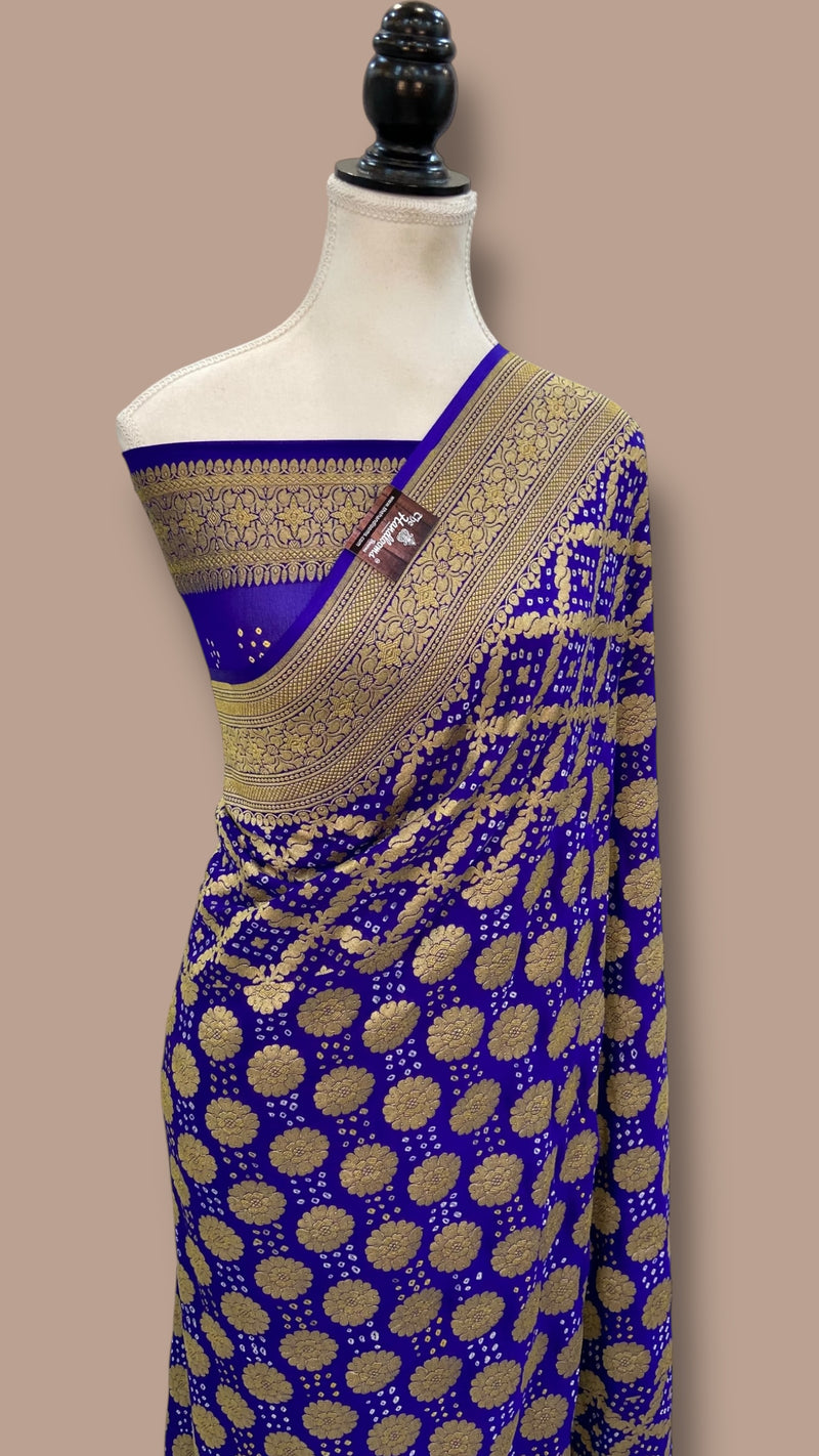 Pure Georgette Banarasi Bandhej Handloom Saree - The Handlooms