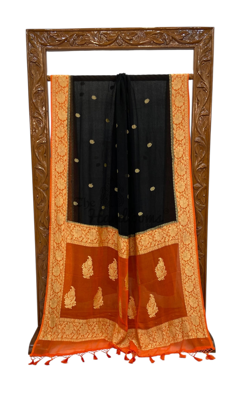 Pure Georgette Banarasi Saree - Gold zari - The Handlooms
