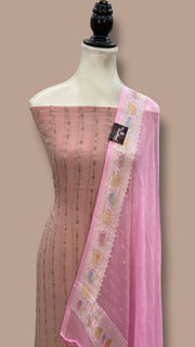 Georgette Handwork Suit with Khaddi Chiffon Dupatta & Pure Crepe Silk Bottom - The Handlooms