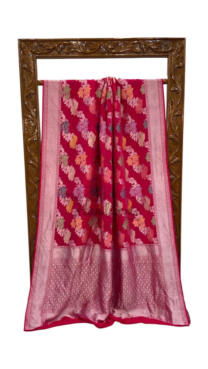 Pure Khaddi Georgette Handloom Banarasi Saree - All over Jaal Work With Meenakari - The Handlooms