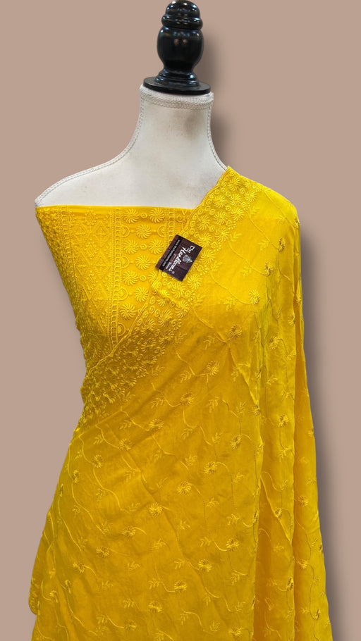 Pure Georgette Banarasi Chikankari Dress material - The Handlooms