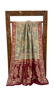 Tussar Georgette Handloom Banarasi Saree - All Over Jaal work With Meenakari - The Handlooms