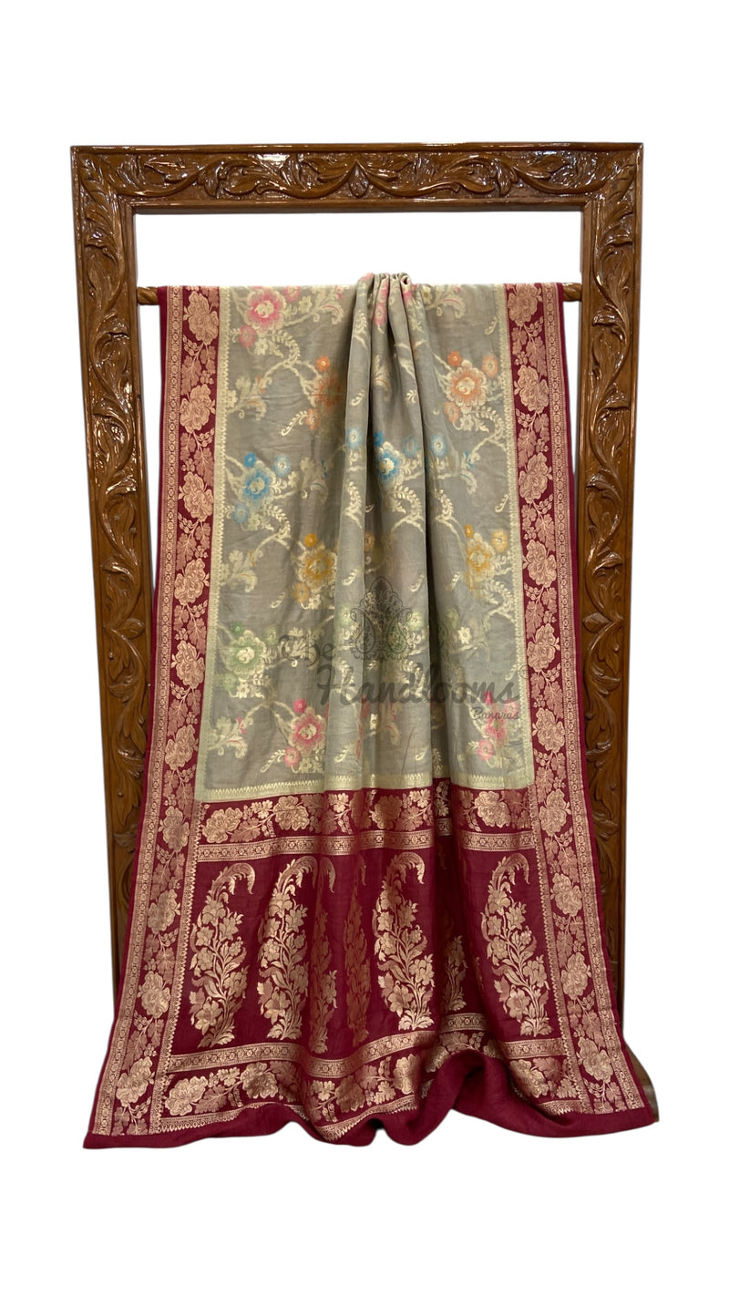 Tussar Georgette Handloom Banarasi Saree - All Over Jaal work With Meenakari - The Handlooms