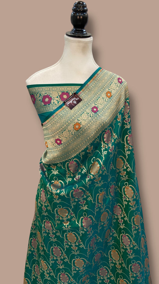 Pure Katan Silk Banarasi Handloom Saree - All over Jaal work With Meenakari - The Handlooms