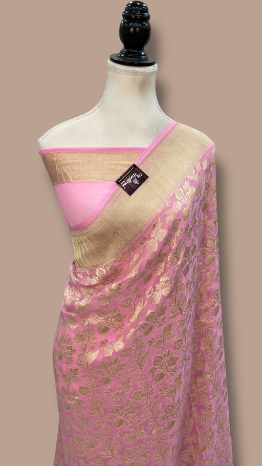 Pink Khaddi Georgette Handloom Banarasi Saree - The Handlooms
