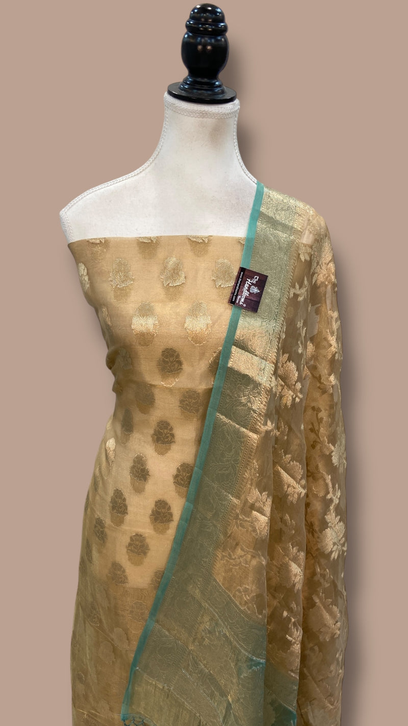 Pure Kora Tissue Handloom Banarasi Dress material - The Handlooms