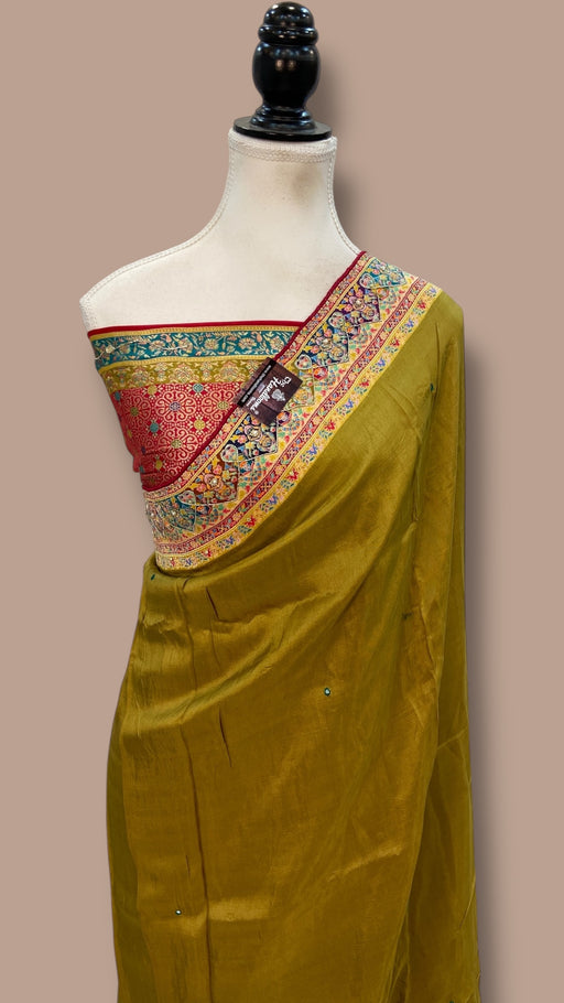 Khaddi Crape Silk Handloom Banarasi Saree With Handwork - The Handlooms