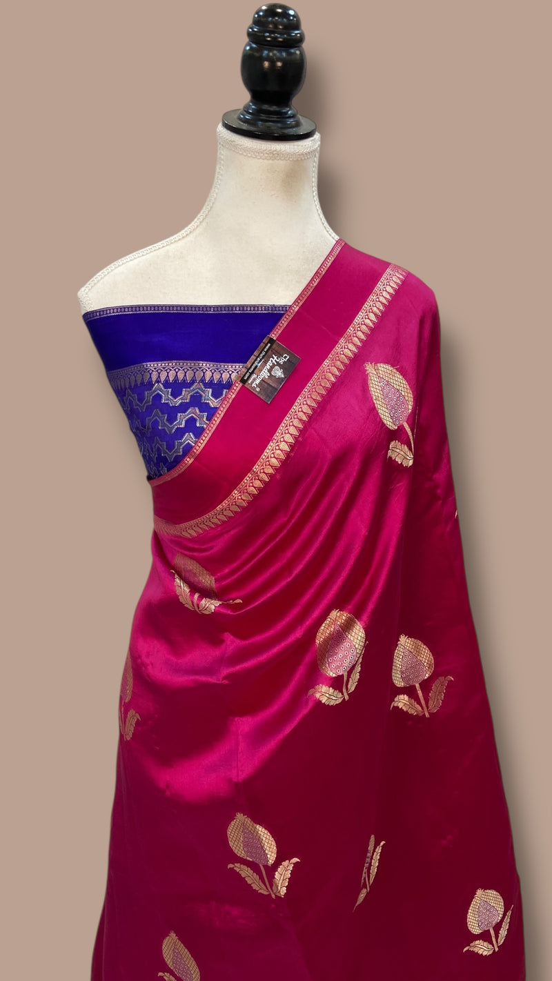 Hot Pink Pure Mango Silk Banarasi Handloom Saree - The Handlooms