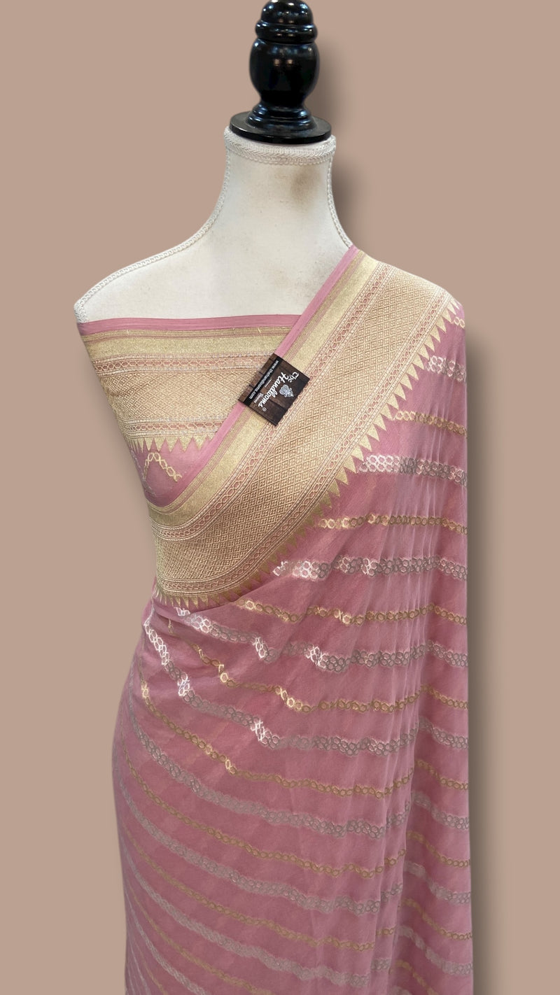Khaddi Georgette Handloom Banarasi Saree - All Over Sona Roopa Jaal Work - The Handlooms