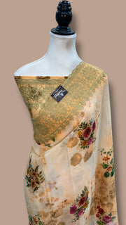 Pure Georgette Handloom Banarasi Saree - Digital Print With Chikankari - The Handlooms